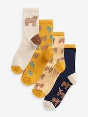 Yellow/Cream Hamish Highland Cow Ankle Socks 4 Pack - Image 1 of 6