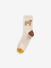 Yellow/Cream Hamish Highland Cow Ankle Socks 4 Pack - Image 5 of 6