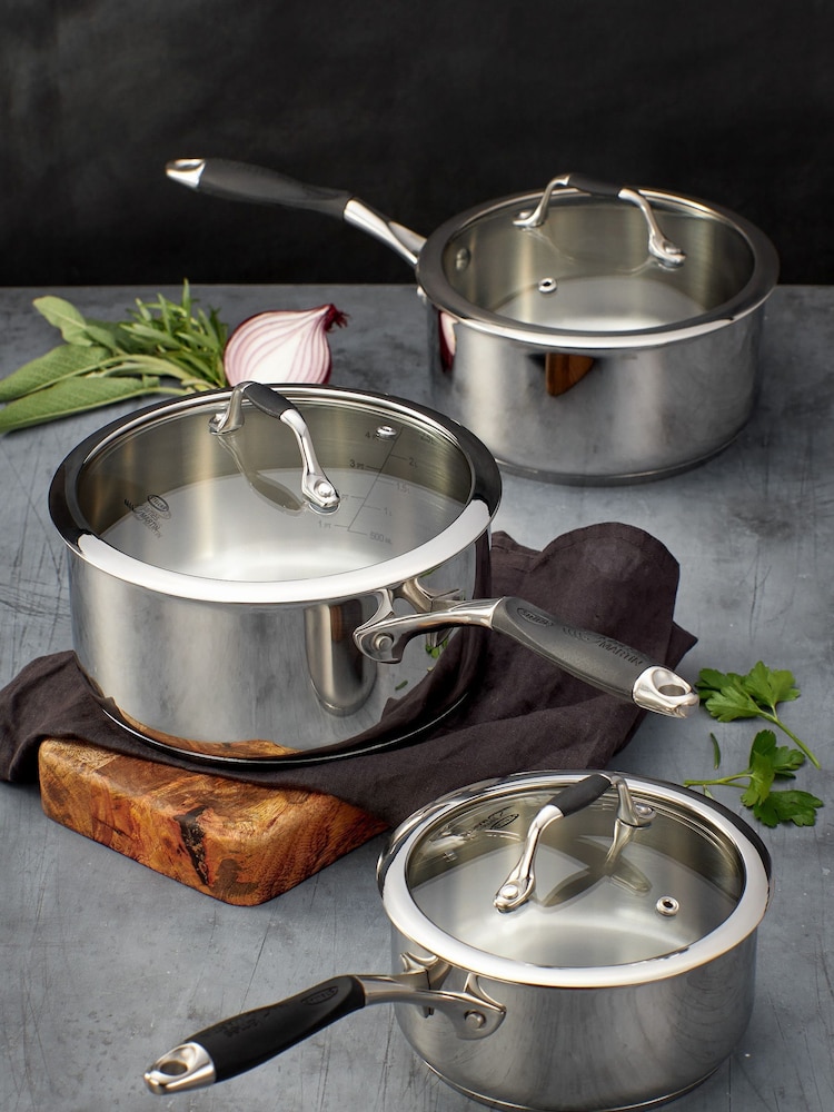 Stellar James Martin 3 Piece Silver Saucepan Set - Image 1 of 4