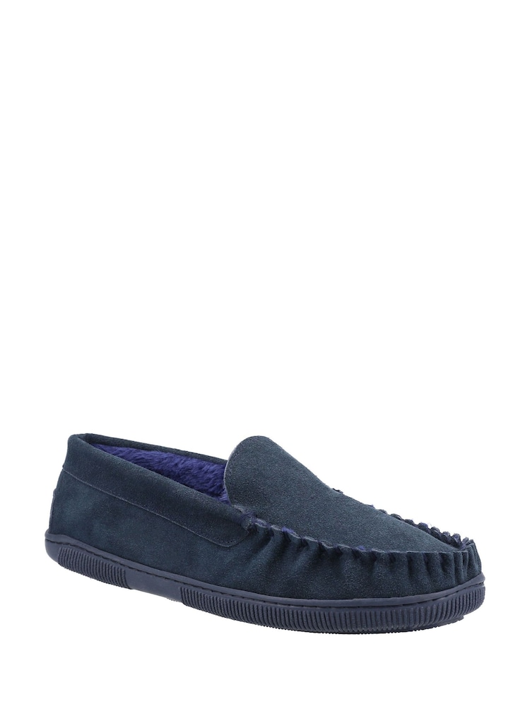 Cotswold Mens Blue Tresham Slip On Moccasin Slippers - Image 2 of 4