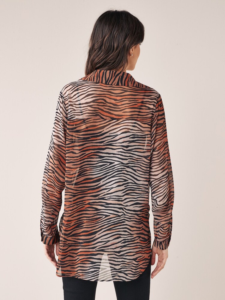 Brown Animal Sheer Longline Shirt - Image 2 of 6