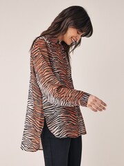 Brown Animal Sheer Longline Shirt - Image 3 of 6