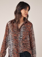 Brown Animal Sheer Longline Shirt - Image 4 of 6