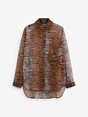 Brown Animal Sheer Longline Shirt - Image 6 of 6