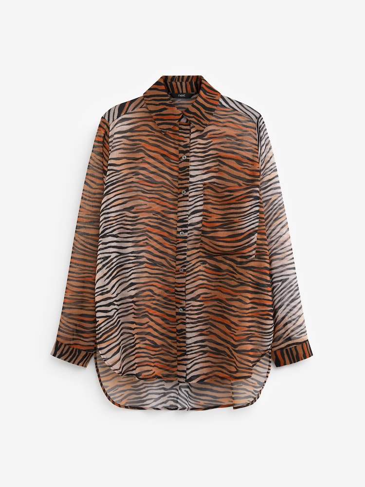 Brown Animal Sheer Longline Shirt - Image 6 of 6