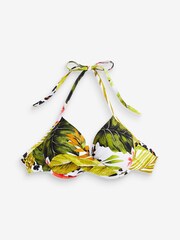 White Tropical Print Wired Padded Plunge Top Bikini Top - Image 5 of 5