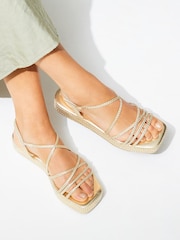 Gold Forever Comfort® Plait Detail Asymmetric Pattern Platform Sandals - Image 1 of 6