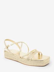 Gold Forever Comfort® Plait Detail Asymmetric Pattern Platform Sandals - Image 4 of 6