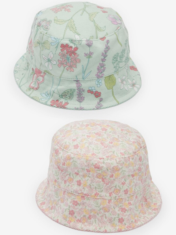 Pink Mint Floral 2 Pack Baby Summer Bucket Hats (0mths-2yrs) - Image 1 of 5