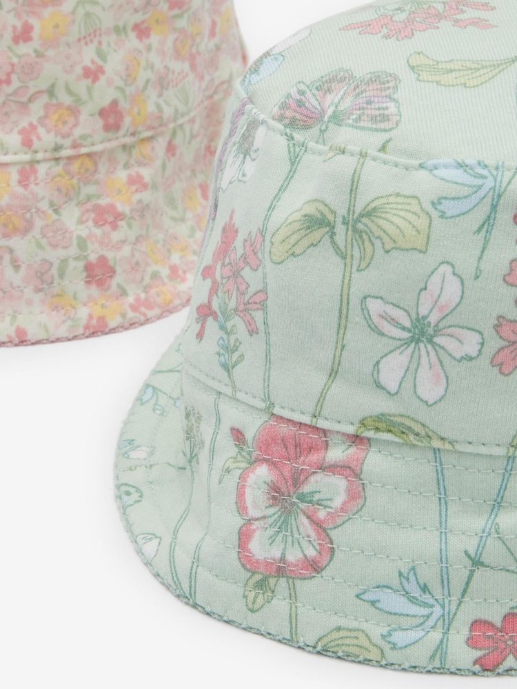 Pink Mint Floral 2 Pack Baby Summer Bucket Hats (0mths-2yrs) - Image 4 of 5