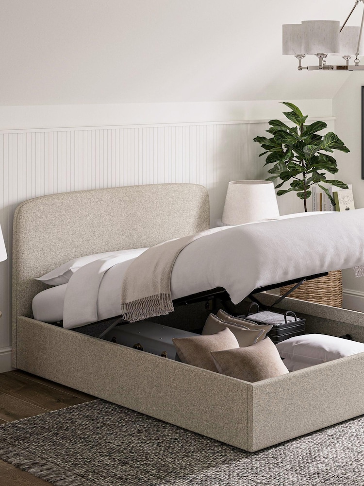 Contemporary Tweed Natural Matson Upholstered Ottoman Storage Bed Frame - Image 1 of 7