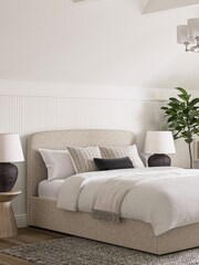 Contemporary Tweed Natural Matson Upholstered Ottoman Storage Bed Frame - Image 2 of 7