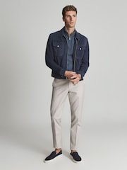 Reiss Blue Blackhall Merino Wool Zip Neck Jumper - Image 1 of 6