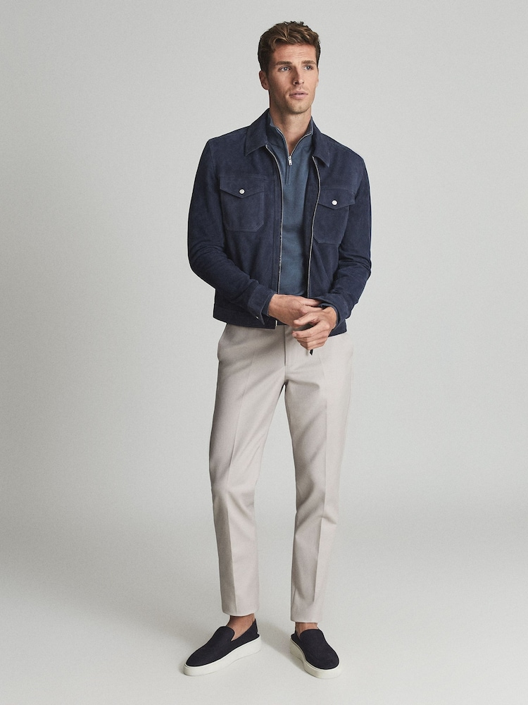 Reiss Blue Blackhall Merino Wool Zip Neck Jumper - Image 1 of 6