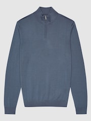 Reiss Blue Blackhall Merino Wool Zip Neck Jumper - Image 2 of 6