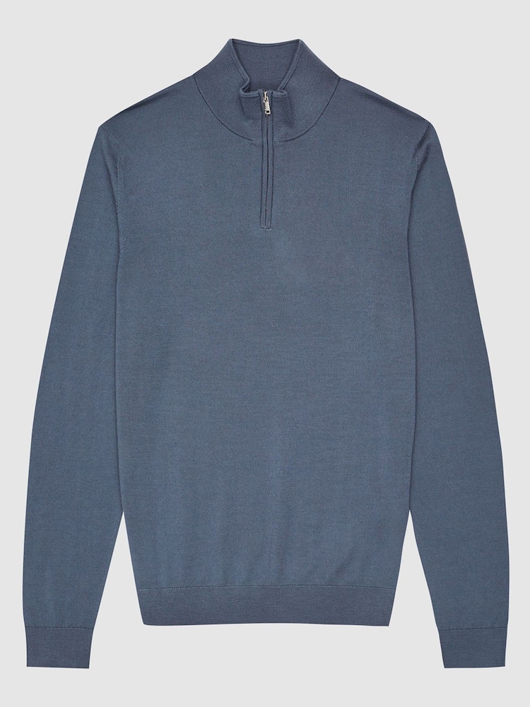 Reiss Blue Blackhall Merino Wool Zip Neck Jumper - Image 2 of 6