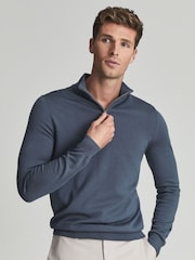 Reiss Blue Blackhall Merino Wool Zip Neck Jumper - Image 3 of 6