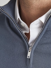 Reiss Blue Blackhall Merino Wool Zip Neck Jumper - Image 4 of 6