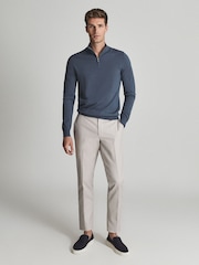 Reiss Blue Blackhall Merino Wool Zip Neck Jumper - Image 6 of 6