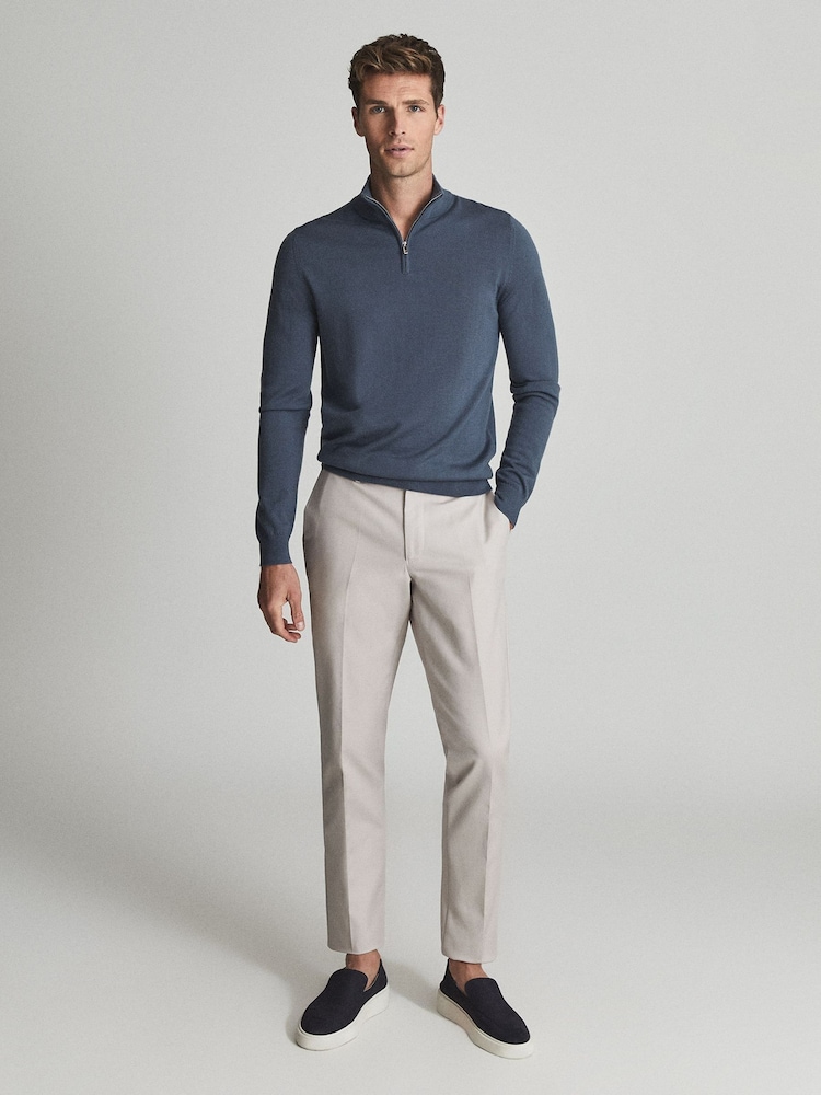 Reiss Blue Blackhall Merino Wool Zip Neck Jumper - Image 6 of 6