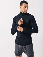 Black Zip Neck Long Sleeve Tee Next Active Muscle Fit Gym Tops - Image 1 of 4