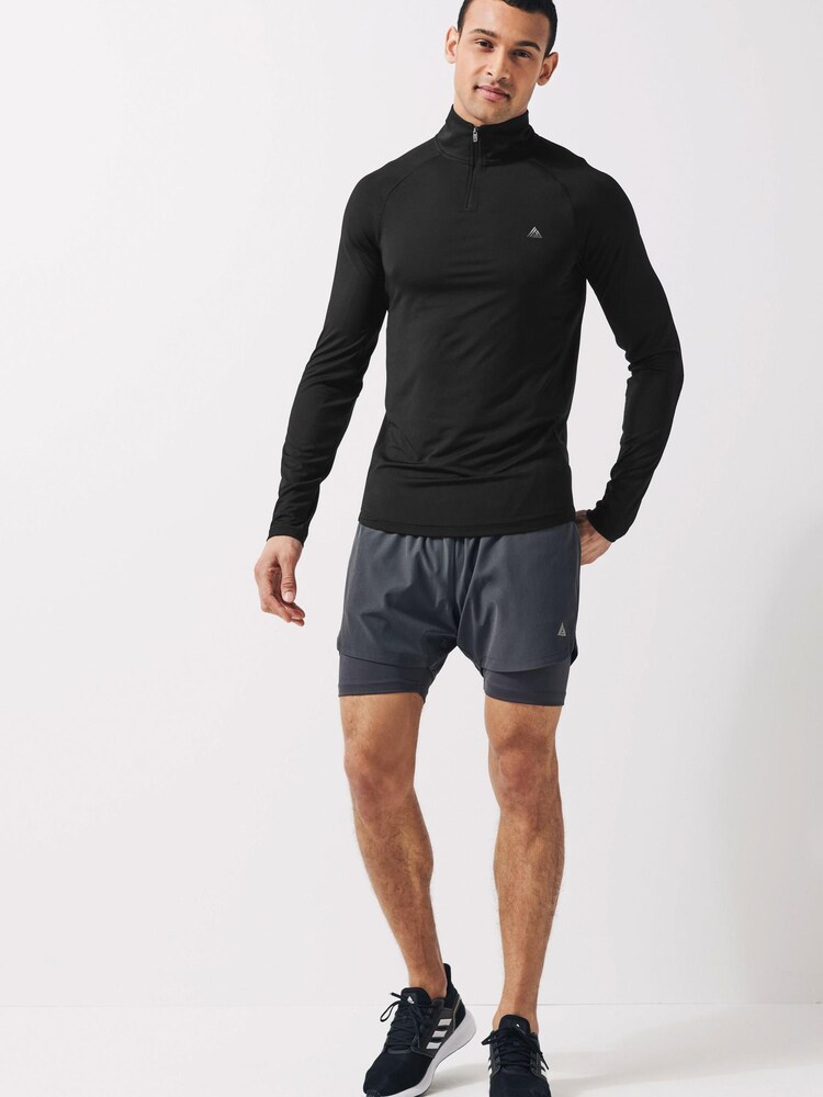 Black Zip Neck Long Sleeve Tee Next Active Muscle Fit Gym Tops - Image 2 of 4