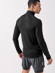 Black Zip Neck Long Sleeve Tee Next Active Muscle Fit Gym Tops - Image 3 of 4