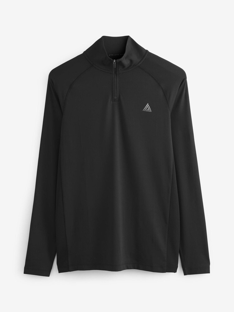 Black Zip Neck Long Sleeve Tee Next Active Muscle Fit Gym Tops - Image 4 of 4