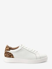 White with Animal Wide Fit Signature Leather Lace-Up Trainers - Image 2 of 7