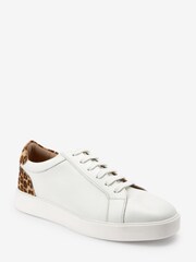White with Animal Wide Fit Signature Leather Lace-Up Trainers - Image 3 of 7