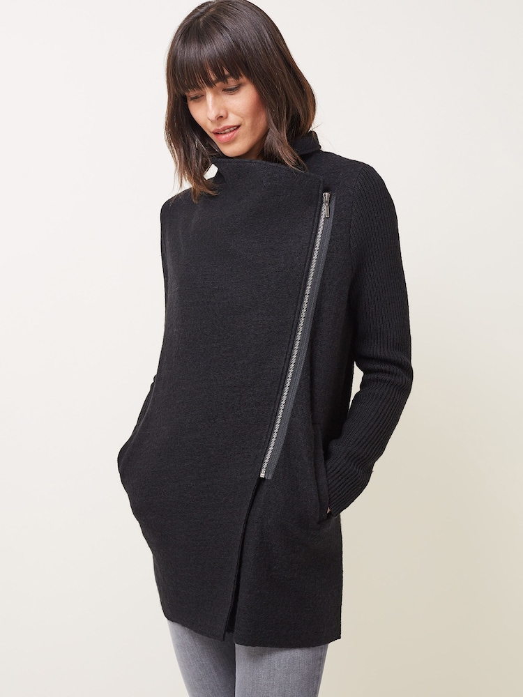 Phase Eight Black Byanca Zip Knit Coat - Image 1 of 6