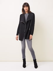 Phase Eight Black Byanca Zip Knit Coat - Image 3 of 6