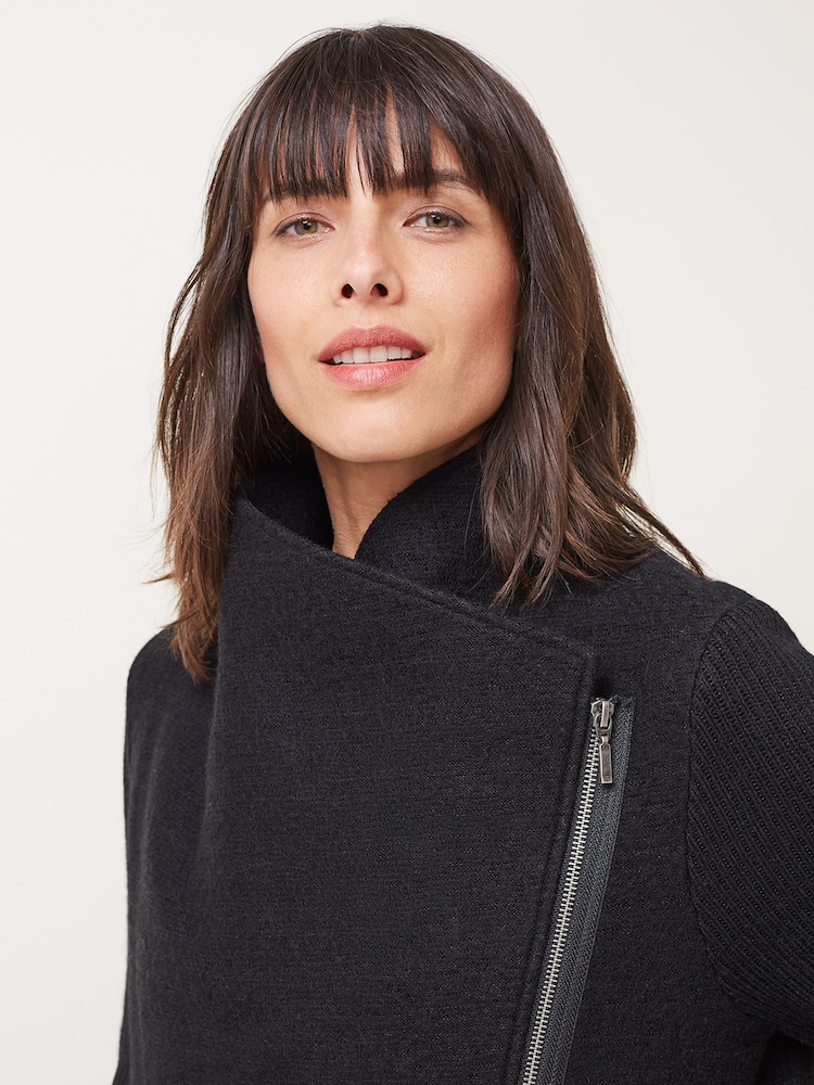 Phase Eight Black Byanca Zip Knit Coat - Image 5 of 6