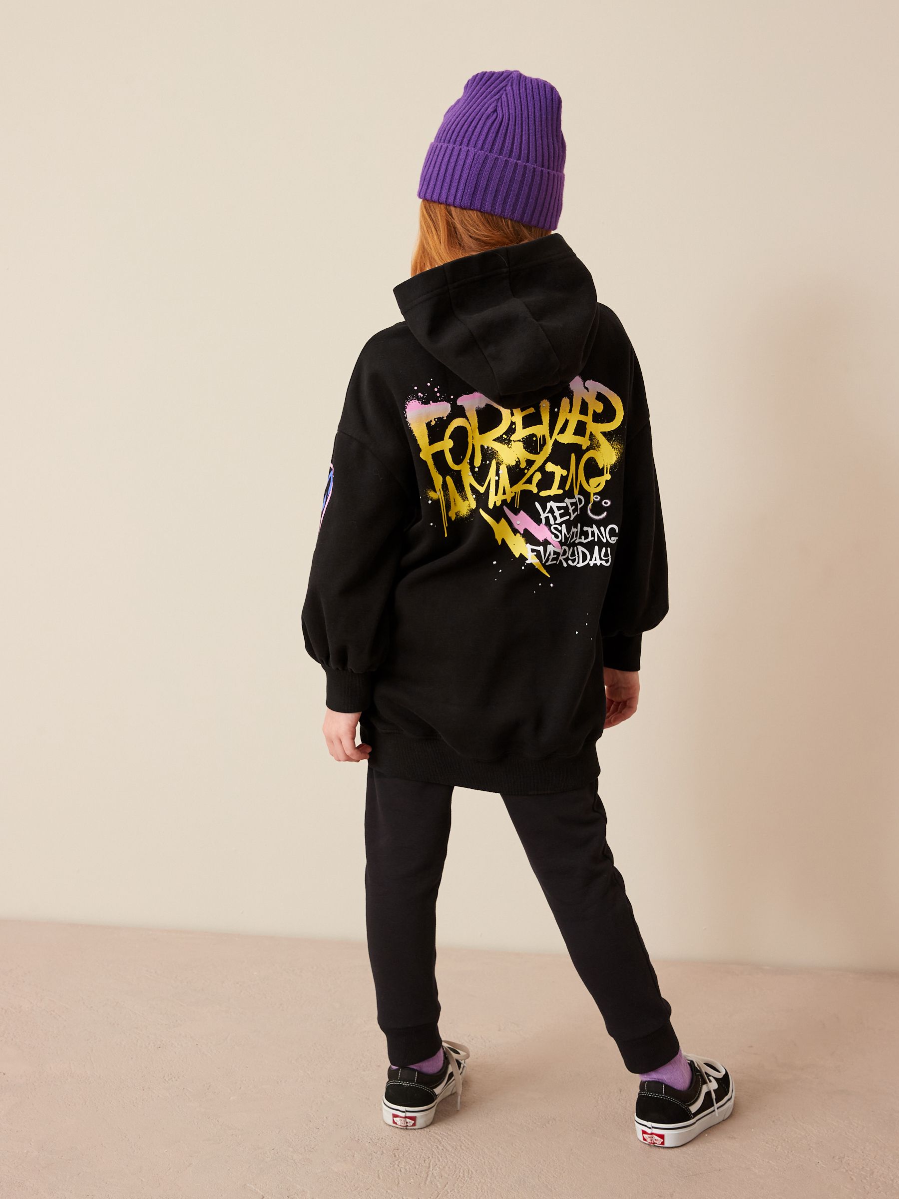 Buy Black Graffiti Printed Longline Hoodie (3-16yrs) from Next Luxembourg