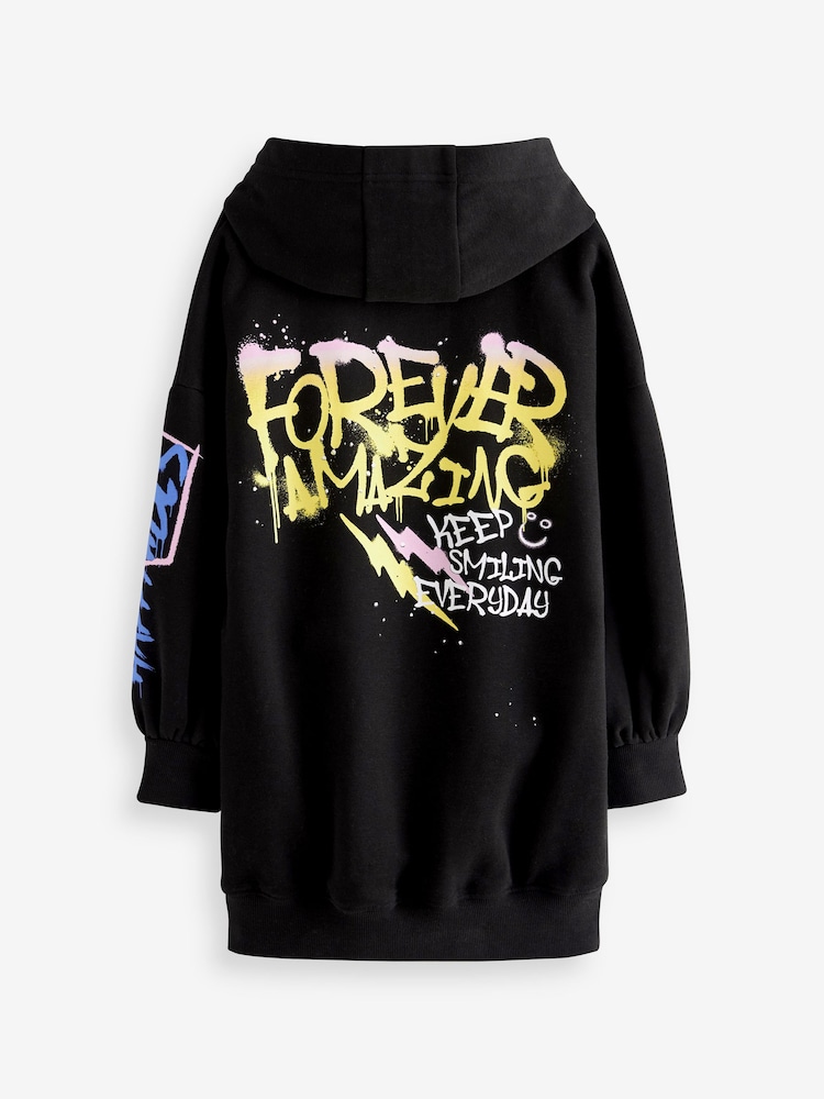 Black Graffiti Printed - Bluza o wydłużonym kroju z kapturem (3–16 lat) - Image 6 of 8
