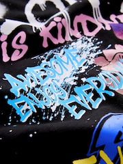 Black Graffiti Printed - Bluza o wydłużonym kroju z kapturem (3–16 lat) - Image 7 of 8