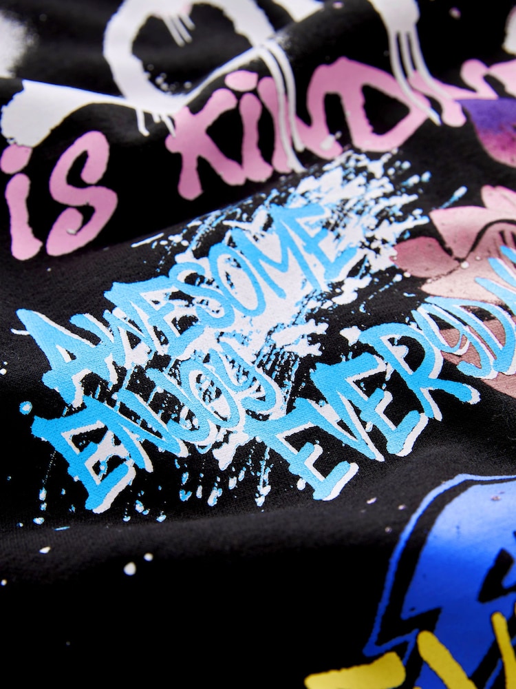 Black Graffiti Printed - Bluza o wydłużonym kroju z kapturem (3–16 lat) - Image 7 of 8