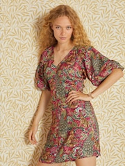Morris & Co. Forest Red Volume Sleeve V-Neck Mini Dress - Image 1 of 5