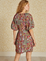 Morris & Co. Forest Red Volume Sleeve V-Neck Mini Dress - Image 3 of 5