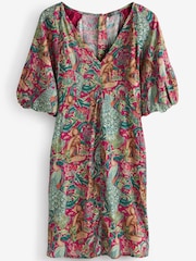 Morris & Co. Forest Red Volume Sleeve V-Neck Mini Dress - Image 5 of 5