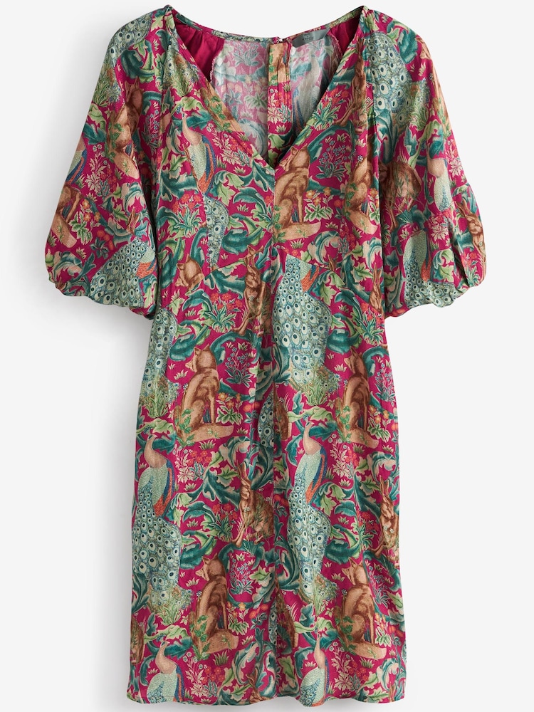 Morris & Co. Forest Red Volume Sleeve V-Neck Mini Dress - Image 5 of 5