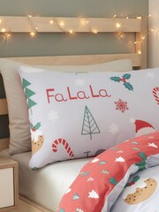Catherine Lansfield Blue Fa La La Christmas Duvet Cover And Pillowcase Set - Image 2 of 4