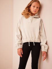 Ecru Cream Cropped Drawstring Waist Hoodie (3-16yrs) - Image 2 of 6