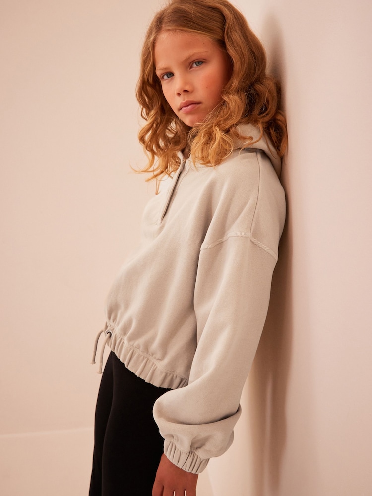 Ecru Cream Cropped Drawstring Waist Hoodie (3-16yrs) - Image 3 of 6