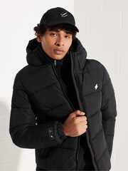 Superdry Black Hooded Mens Sports Puffer Jacket - Image 2 of 3