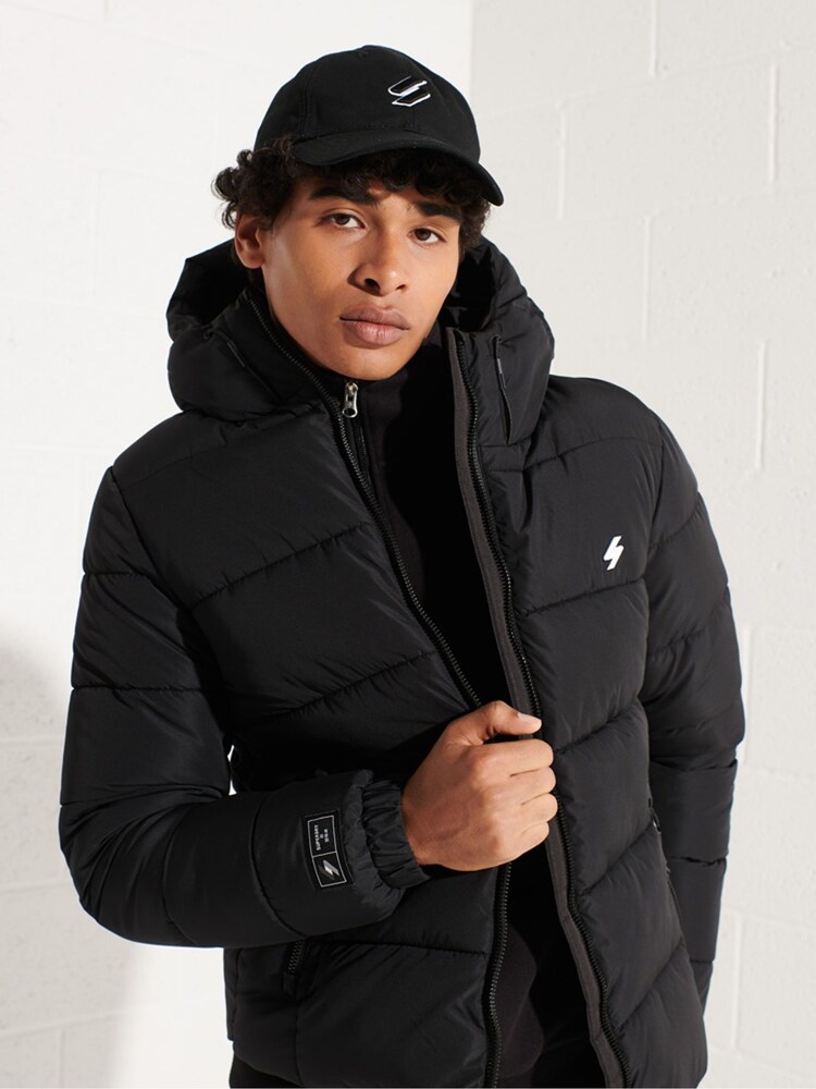 Superdry Black Hooded Mens Sports Puffer Jacket - Image 2 of 3