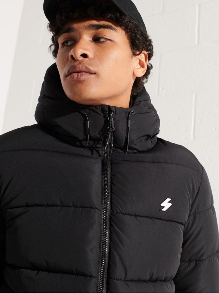Superdry Black Hooded Mens Sports Puffer Jacket - Image 3 of 3