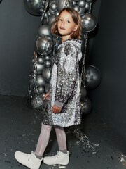 Silver Sequin Longline Hoodie And Leggings Set (3-16yrs) - Image 1 of 9