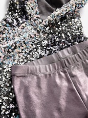 Silver Sequin Longline Hoodie And Leggings Set (3-16yrs) - Image 8 of 9