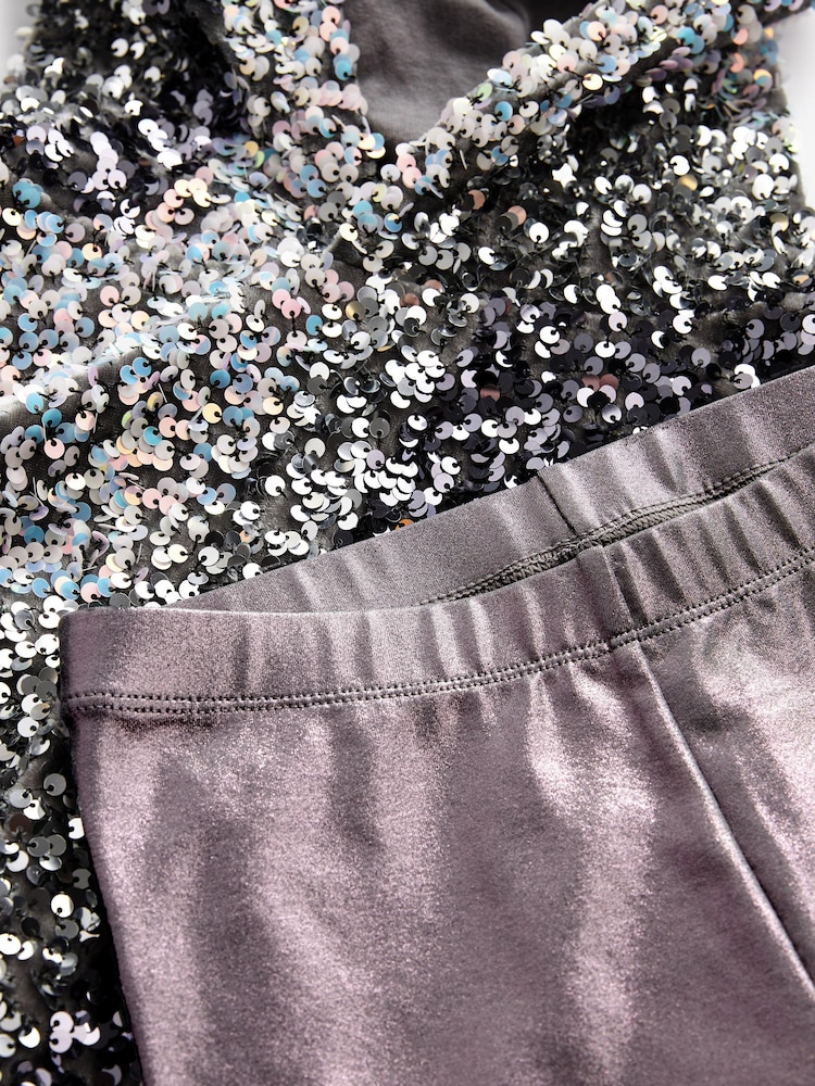 Silver Sequin Longline Hoodie And Leggings Set (3-16yrs) - Image 9 of 9